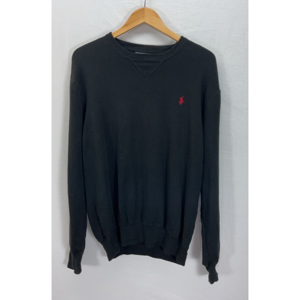 VTG Polo Ralph Lauren Mens cotton Knit Sweater Size LG Black Pullover LOGO